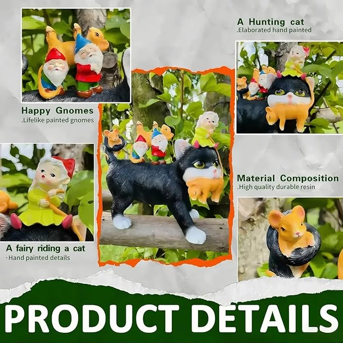 Cat Garden Gnome Statue - 9 "Lawn Decoration - Suitable for Patio, Balcony, Yard Decoration - Unique Housewarming Gift, Gift for Lover Mom Women Grandma,Halloween Cat Statue
