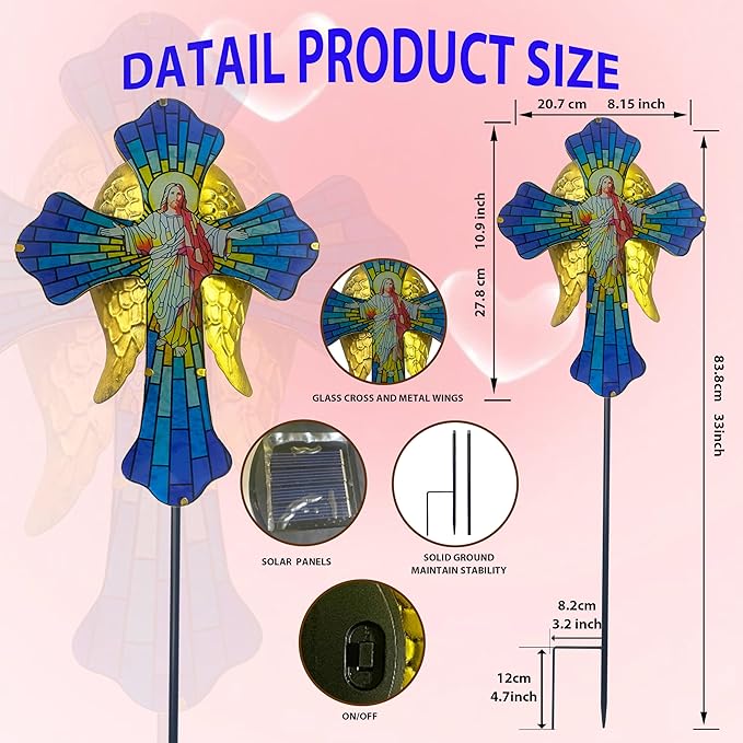 WAIU Solar Cross Garden Light,Grave Decorations,Golden Angel Wings,for Remembrance Gifts,Christmas Yard Decor Outdoor