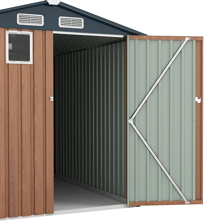 6x8 FT Sheds & Outdoor Storage,Steel Storage Shed with Lockable Doors and Window,Waterproof Garden Shed w/Roof Slope Design & Weather Versatility,Tool House for Storing Bicycles,Yellow