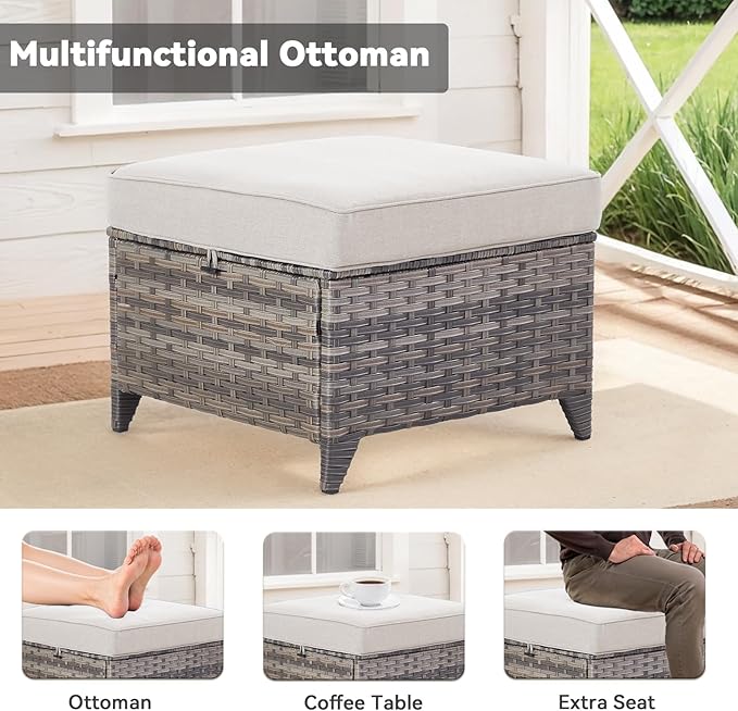 3-Piece Outdoor Bistro Set - Wicker Sofa With High Back, Ottomans, and Comfy Cushions - Rattan Conversation Set for Patio