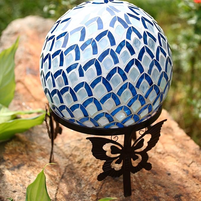 Topadorn Gazing Ball Stand Garden Hardware Metal Stand, Garden Pedestals with Butterfly for 10-Inch or 12-Inch Gazing Globes