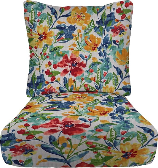 RSH DECOR Deep Seating Cushion with Pillow Back | 24” x 26” Seat | Water and Fade-Resistant Spun Fabric | Outdoor Chair Cushion Set for Patio Furniture | Oakmont Hightown Festival