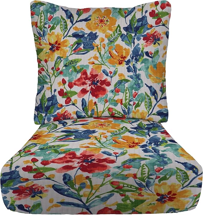RSH DECOR Deep Seating Cushion with Pillow Back | 23.5” x 25” Seat | Water and Fade-Resistant Spun Fabric | Outdoor Chair Cushion Set for Patio Furniture | Oakmont Hightown Festival