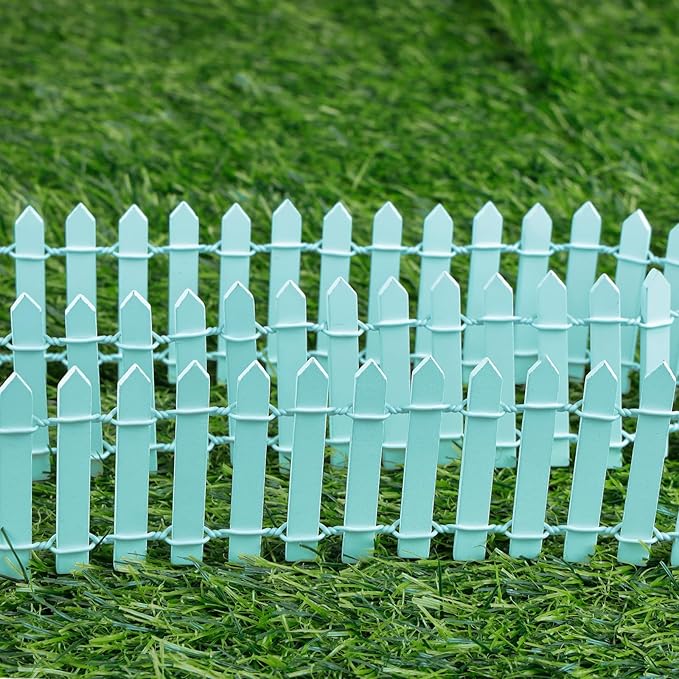 Mini Fairy Garden Fence, 35.5x2 Inch Cuttable Small Wood Picket Fence, DIY Miniature Accessories Decoration for Dollhouse, Crafts, Vegetable Platter, Cake(Light Blue)