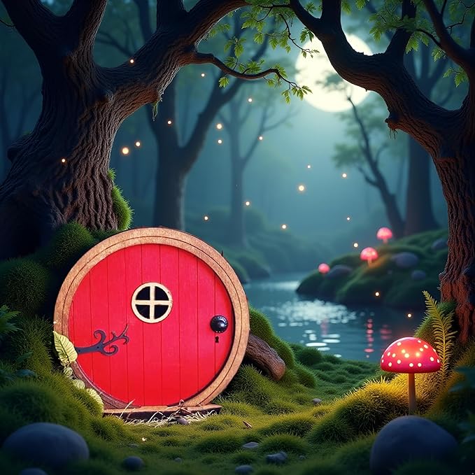 1Pc Red Fairy Garden Door for Tree, Fairy Doors for Trees Outdoor and Tree Trunk, Mini Fairys Gardens Sculpture Lawn Ornament Decor, Fairytales Door Decoration，Garden Miniatures