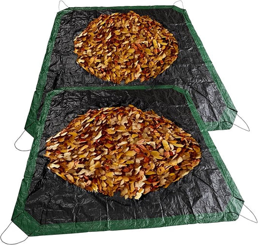 2 Pcs Leaf Tarp 9x9 Feet, Lawn Garden Leaf Tarp with 4 Drawstrings, Reusable Waterproof Poly Tarp Yard Waste Bags, All Purpose Protective Cover for Bikes, Furniture Cover, Tent Footprint