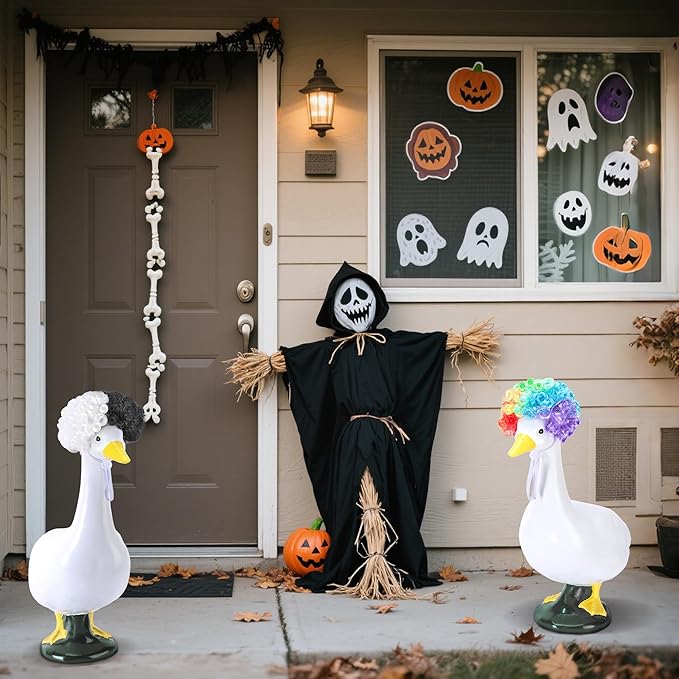 DECOHS 3 Pcs Halloween Porch Goose Wigs, Funny Lawn Statue Goosey Braid Wigs with Hair Clip, Garden Goose Outfits Costume Witch Clown Wigs Accessories for Halloween Decor Outdoor Patio Yard Statue