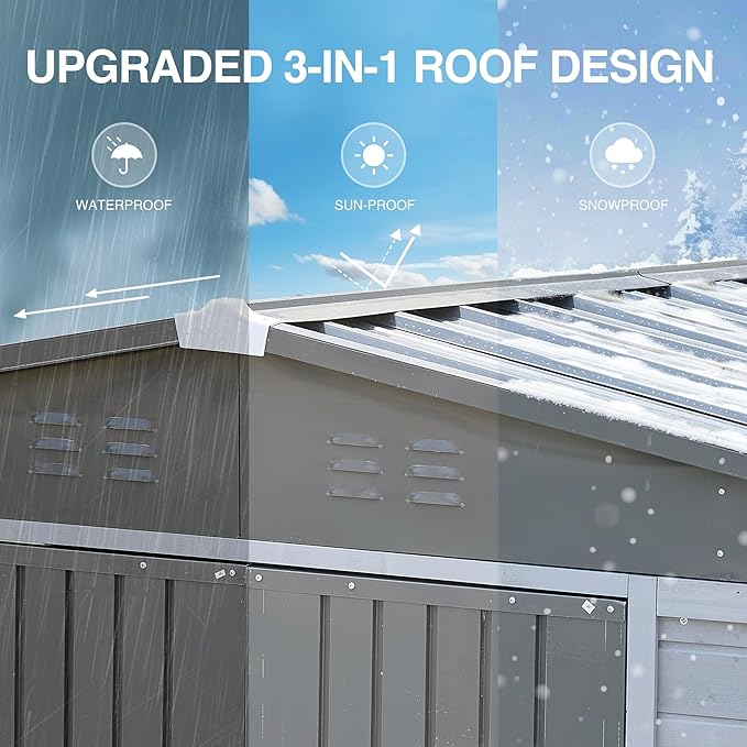 8x8FT Outdoor Storage Shed, Wood Garden Shed with Sloping Roof and Lockable Door,Tool Shed Bike Shed for Backyard Garden Patio Lawn,Gray