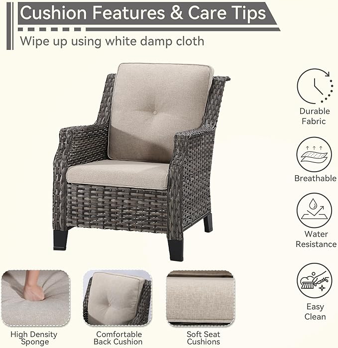 Patio Chairs Set of 2 Rattan Chair Patio Furniture Set with Thick Cushions and All-Weather PE Wicker for Garden, Patio and Porch, Beige