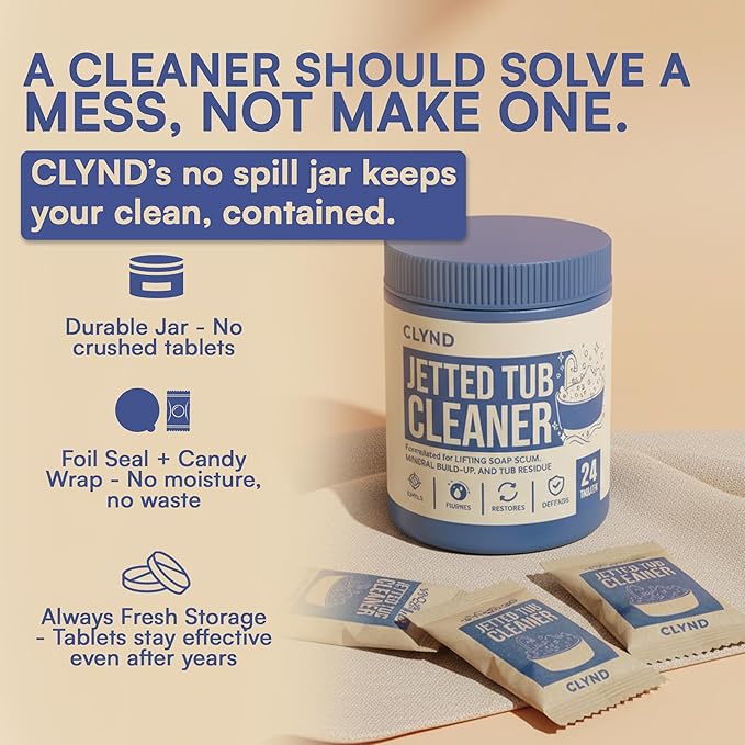 Jetted Tub Cleaner for the Jets and the Tubes 24 Tablets Hot Tub Cleaner for Jet Bathtub Heavy Duty - No Harsh Chemicals and Septic Safe - Compatible with Whirlpool, Spa, Jetted Bath