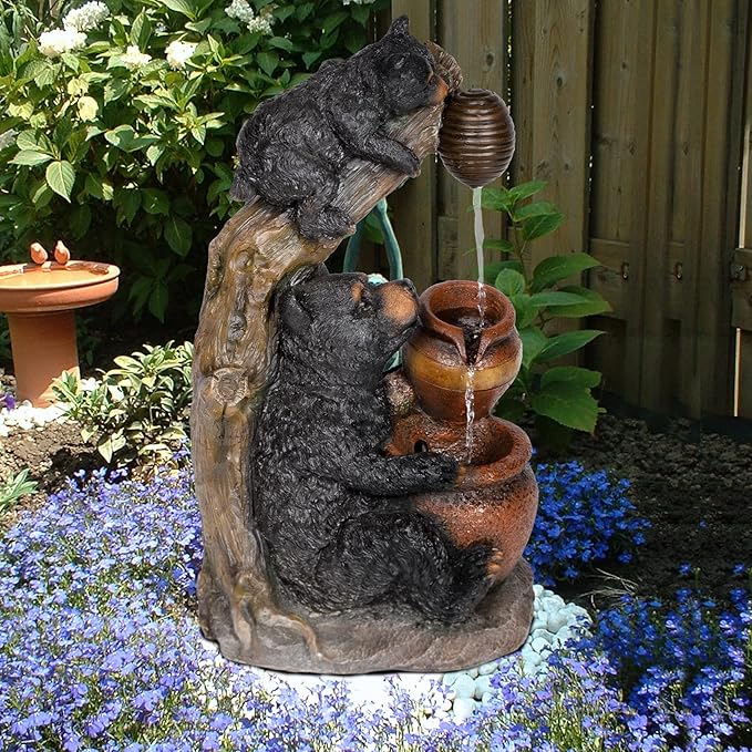 Ferrisland Outdoor Fountain Black Bears Garden Water Fountain Outdoor Water Feature Resin for Garden Patio Yard Deck Home Lawn Porch House Relaxation Exterior Balcony