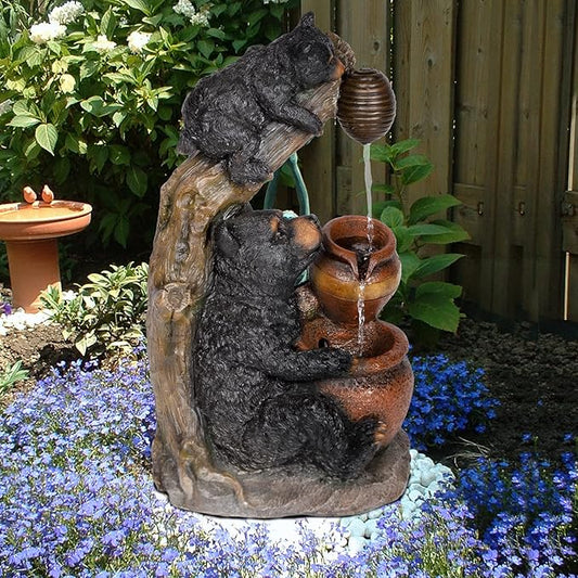 Ferrisland Outdoor Fountain Black Bears Garden Water Fountain Outdoor Water Feature Resin for Garden Patio Yard Deck Home Lawn Porch House Relaxation Exterior Balcony