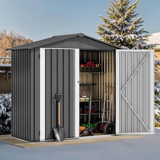 DWVO 6x4ft Storage Shed for Outdoors, Metal Sturdy Weatherproof Tool Locker with Secure Door and Ventilation for Equipment, Mowers, Bikes, Outdoor Spaces, Dark Gray