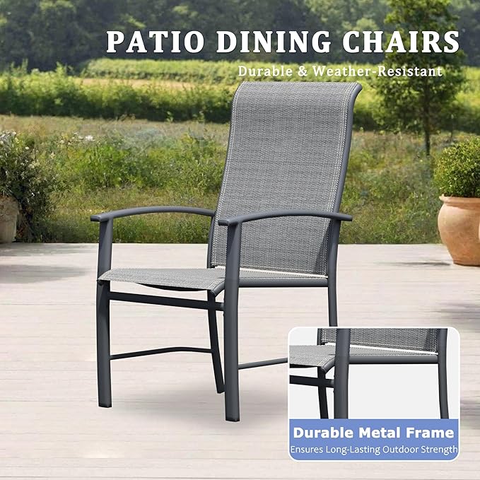 Outdoor Dining Chairs Set of 8, Stackable Patio Chairs with Metal Frame & Textilene Fabric, Perfect for Patio Garden Deck, Grey