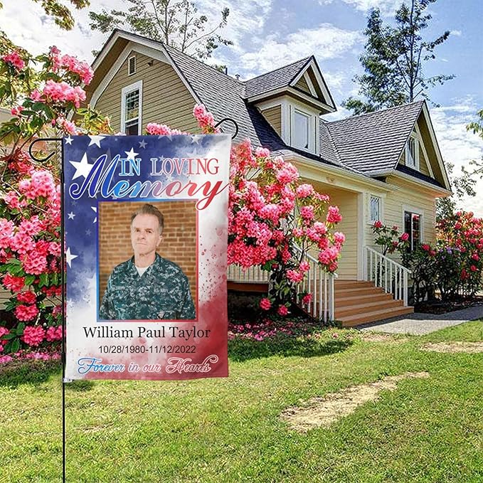 Custom Memorial Flag Personalized Garden Flag for Cemetery in Loving Memory with Photo Name Date Memory Garden Flags For Loss of Loved One Lawn Outdoor Double Sided Yard Flags (Memorial Funeral Flags 3, 28x40(in))