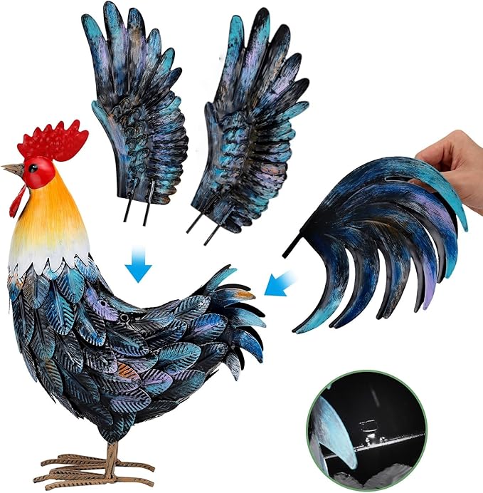 Metal Rooster Decor Garden Statue Yard Art Decoration Outdoor Chicken Kitchen Decor for Backyard Patio Kitchen Lawn for Women Mom