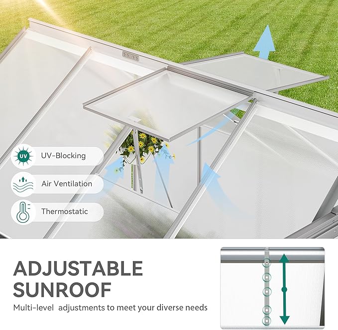 YITAHOME 6x8FT Polycarbonate Greenhouse Heavy Duty Green Houses Outdoor Aluminum Greenhouses with Sliding Doors Vent Window Walk-in Greenhouse Large Sun House for Garden Backyard, Matte Silver