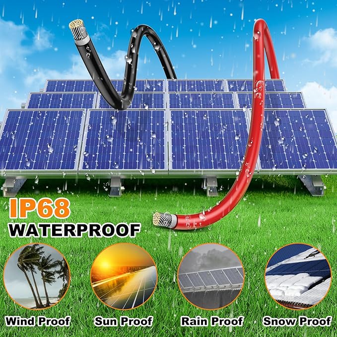 Oududianzi 2x50 Feet Solar Panel Wire, 10AWG Solar Wire Tinned Copper 10 Gauge Solar Cable PV Wire, for Outdoor Automotive RV Solar Panels Boat Marine (50FT Red + 50FT Black)