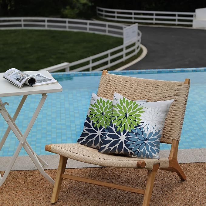 DFXSZ Outdoor Throw Pillow Covers 24x24 Inch Set of 2 Waterproof Spring Summer Geometric Elegant Blue Green Outdoor Pillow Covers for Patio Funiture Garden Couch 158Y24