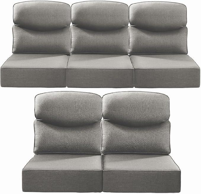Luxury 24x24x6 Inch Smile Outdoor Cushions for Patio 5 Piece Set - Set of 5 Zippered Outside Pillows for Wicker Dining Rocking Swivel Chairs Loveseat Couch Sectional Sofa - Grey
