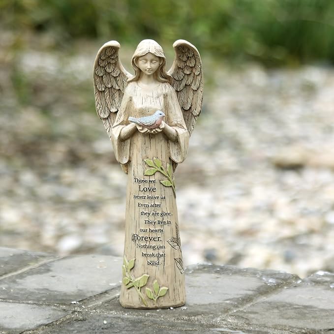 DUSVALLY Angel Statue, Garden Angel Figurines, Outdoor Sculptures and Statues, Praying Angel Resin, Statuary Garden Yard Décor Angel Collectible Sculptures, 10" H, Bird