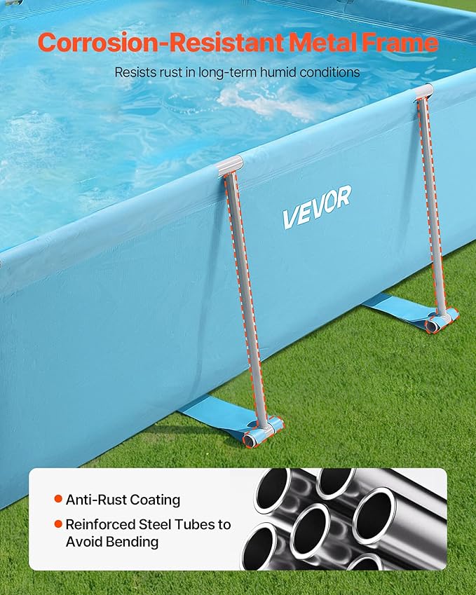 VEVOR Frame Above Ground Swimming Pool, 118 x 78 x 30 in Rectangular Steel Metal Frame, Large Rectangle Outdoor Backyard Family Pool, Easy to Assemble Rust-Resistant, 1046 Gallon Water Capacity, Blue