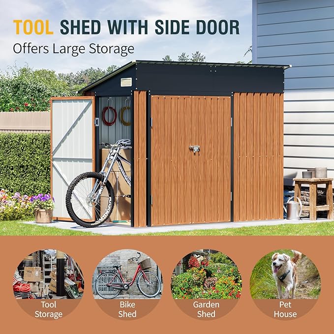8x4 Ft Outdoor Storage Shed, Metal Garden Shed with Floor, Triple Lockable Doors & Vent, Multi-Used Shed for Backyard, Patio, Lawn and Tool & Bicycle Storage