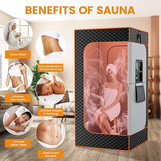 DoCred Portable Sauna for Home, Upgraded Personal Steam Sauna Box with 3L Steamer, Folding Chair, Extra Large Size Foldable Home Sauna, Full Body Sauna Tent for Relaxation Spa