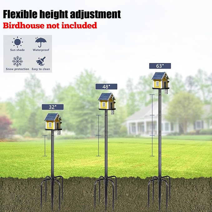 Gtongoko Smart Bird Feeder Pole 63 Inch Bluebird House Pole for Outdoors Weather Station Heavy Duty Metal Mounting Kit Adjustable Bird Feeder Stand Black