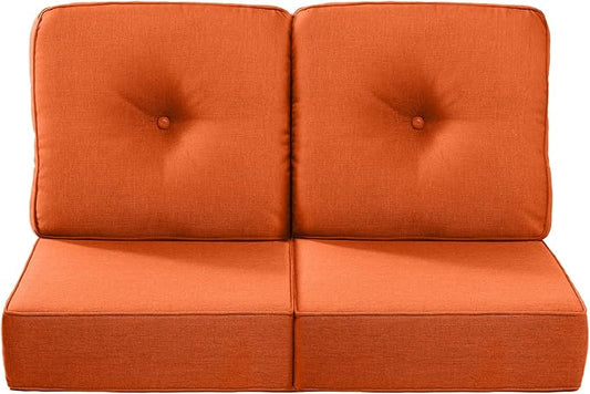Luxury 22x24/22x25 6-Inch Outdoor Seat Cushions - Set of 2 Water Repellent Patio Chair Replacement Cushion for Porch Rattan Dining Rocker Glider Chairs Loveseat Couch Sectional Sofa - Orange