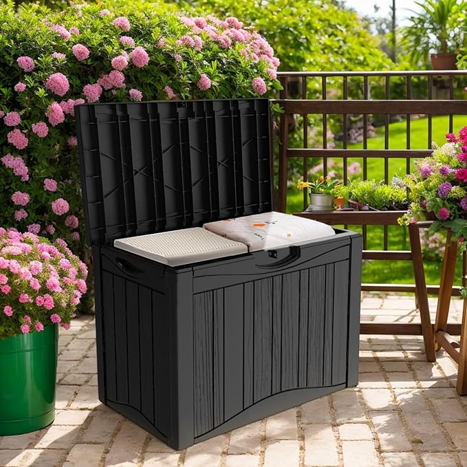 Outdoor Resin Storage Deck Box, 45 Gallon Capacity, Weather-Resistant, Black
