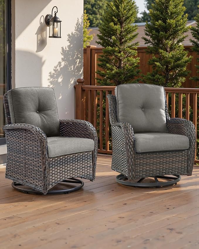 Pop 22x25/22x24 Outdoor Seat Cushions Set of 2 - Comfortable High Back Water-Resistant Patio Wicker Chairs Cushion for Rattan Rocker Glider Loveseat Couch Sectional Sofa - Grey/Button