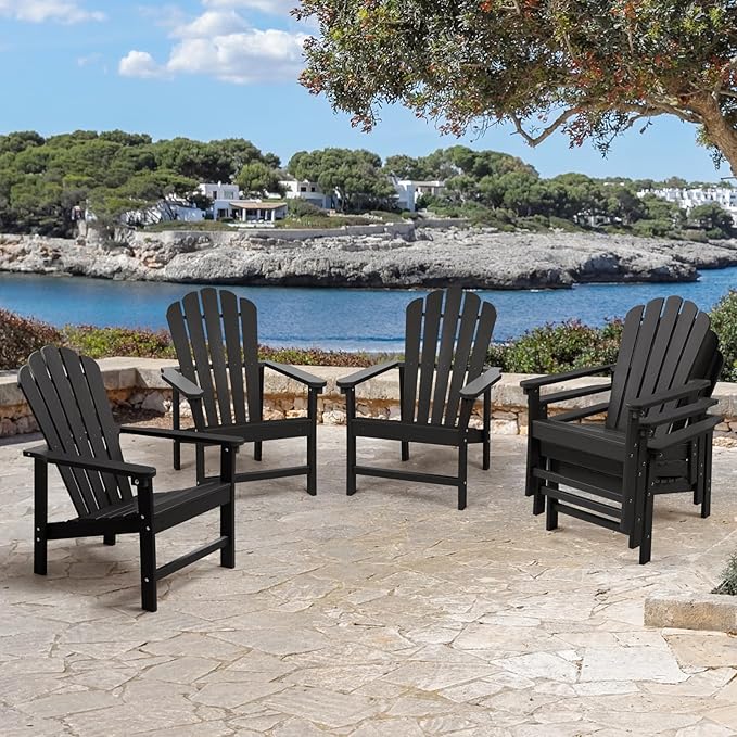 Stackable Adirondack Chair, Space Saving HDPE All-Weather Fire Pit Chairs for Outdoor Lawn Porch Deck