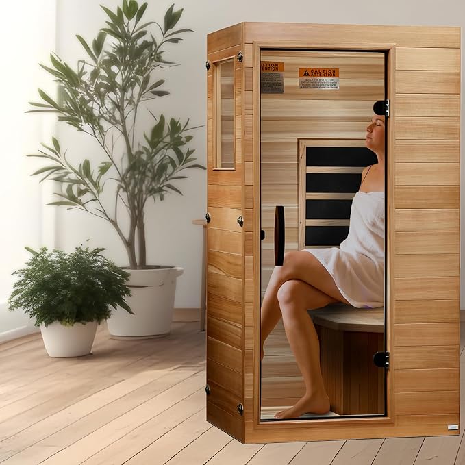 DYNAMIC SAUNAS Elite 1 Person Compact Ultra Low EMF FAR Infrared Sauna with Red Light Therapy & Bluetooth Speakers - Personal Indoor for Home & Gym