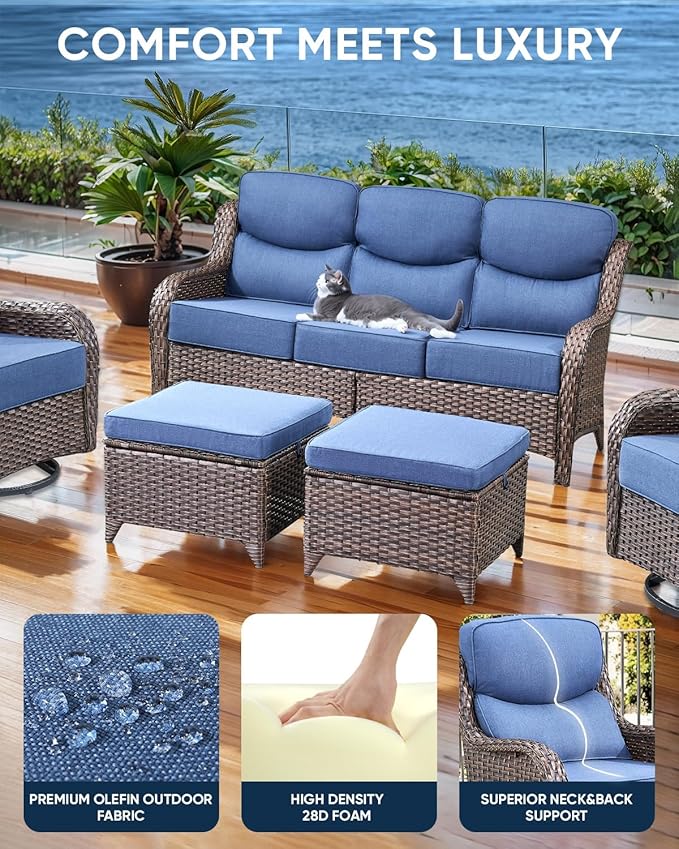 Luxury 24x24x6 Inch Smile Patio Dining Chair Cushions Set of 4 - Heavy Duty Water Slashproof Outdoor Seat Cushion for Outside Furniture Swivel Chairs Loveseat L-Shape Sofa - Navy Blue