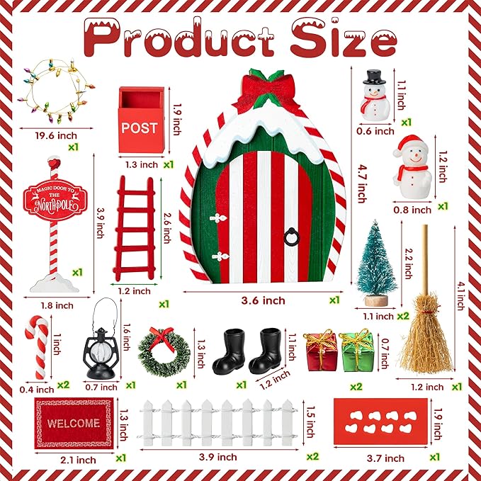 Haooryx 22Pcs Christmas Magic Wooden Miniature Fairy Doors Accessories, Christmas Elf Magic Door for Wall Fairies Magical Door Decoration Christmas Party Outdoor Xmas Decor (Bow Tie)