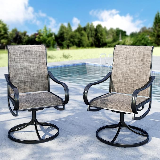 MFSTUDIO Swivel Patio Dining Chairs Set of 2, Outdoor Dining Chairs with Breathable Quick-Drying Textilene Fabric & Sturdy Metal Frame, All Weather Outdoor Furniture Chairs for Deck, Bistro, and Lawn