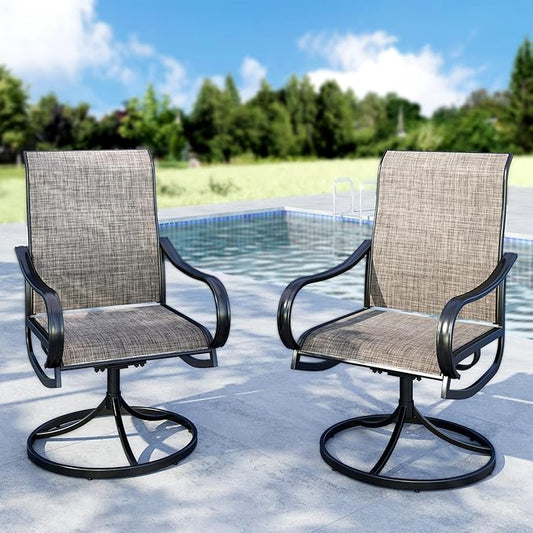 MFSTUDIO Swivel Patio Dining Chairs Set of 2, Outdoor Dining Chairs with Breathable Quick-Drying Textilene Fabric & Sturdy Metal Frame, All Weather Outdoor Furniture Chairs for Deck, Bistro, and Lawn