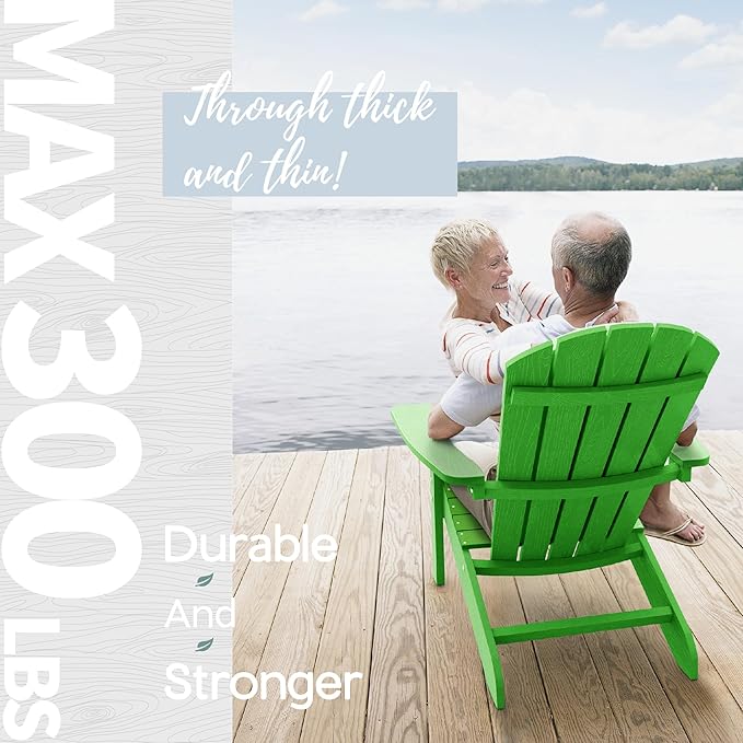 YEFU Adirondack Chair Plastic Weather Resistant, Patio Chairs 5 Steps Easy Installation, Looks Exactly Like Real Wood, Widely Used in Outdoor, Fire Pit, Deck, Outside, Campfire Chairs (Lime)