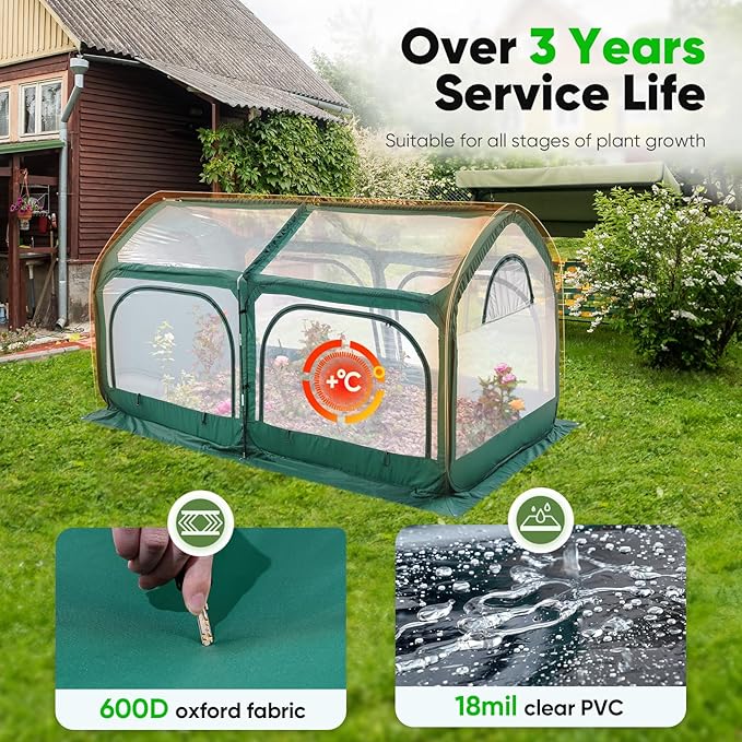 Quictent Premium Greenhouse with Screen Window, Portable Fast-up Plant Greenhouses for Outdoors with Heavy Duty Pop-up Fiberglass Frame Durable Waterproof Cover, 98.4x49.2x52.8 Inch, Green