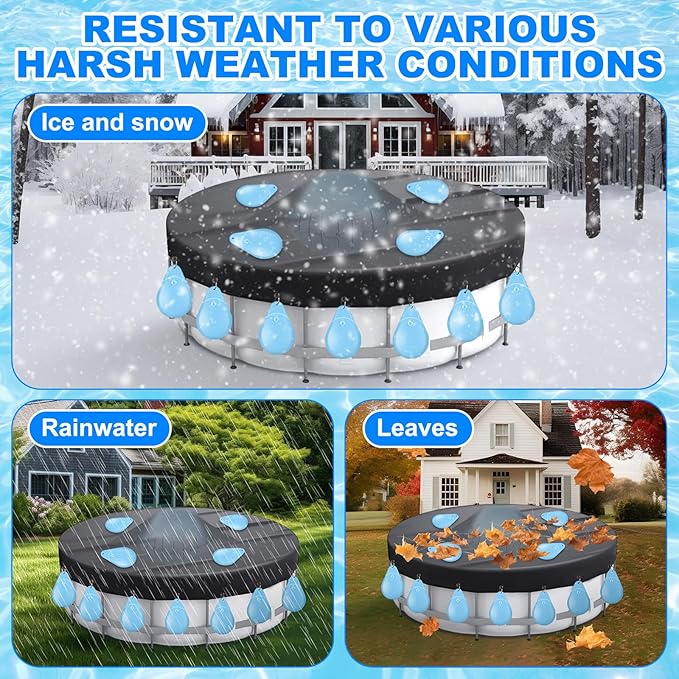 Hungdao 4ft Pool Pillow Cover for Above Ground with 12 Pcs Inflatable Pool Cover Weight with Hook Winter Ice Antifreezing Hanging Bag with Rope and Connection Buckle(Sky Blue,4ft,Round)