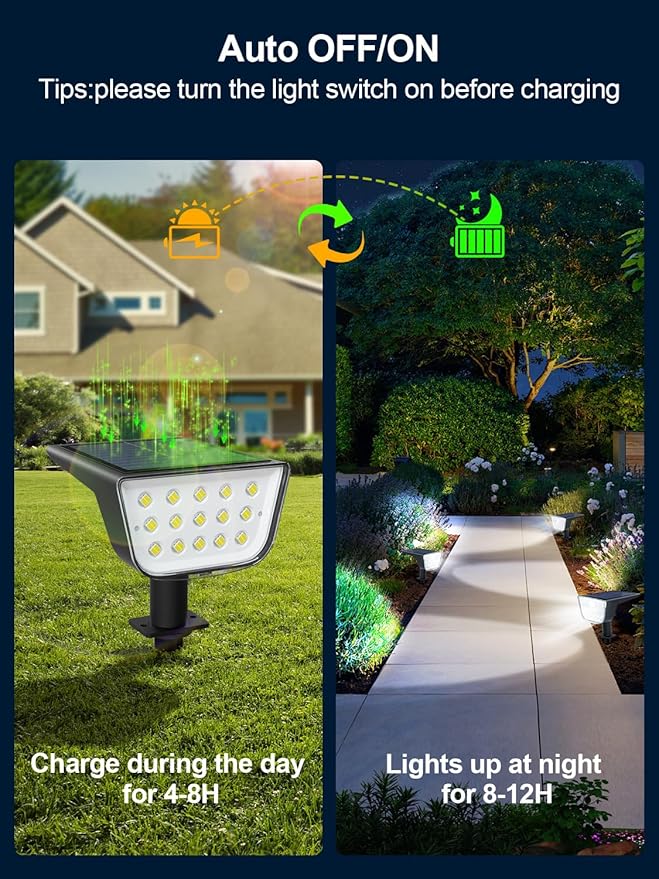 Solar Spot Lights Outdoor, Ultra Bright Solar Garden Lights Cool White, IP68 Waterproof Landscape Spotlights, 800LM 6500K for Yard Garden Wall Driveway, 8 Pack