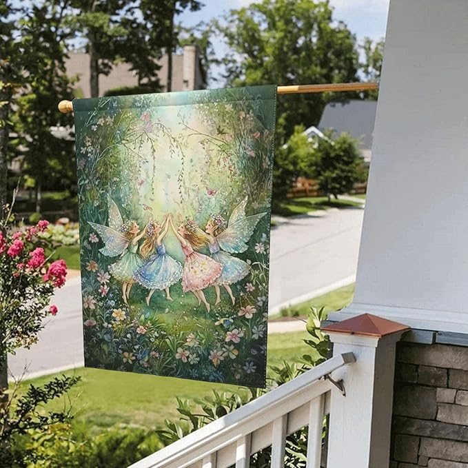 Fairy Flowers Garden Flag Vertical Double Sided Outdoor Yard Flags 12.5x18 Inch Burlap Banners for House Lawn