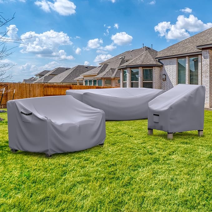 Patio Sofa Cover Waterproof - Heavy Duty 3-Seater Outdoor Couch Cover, Patio Furniture Covers with Air Vent and Handles, 90" L ×42" D×32" H, Gray