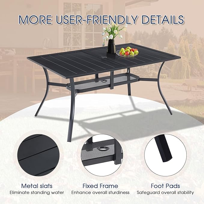 VICLLAX 7 Pieces Outdoor Dining Set, Patio Furniture Set of 6 Patio Swivel Dining Chairs and Rectangular Patio Table with Storage Shelf, Dark Charcoal Chairs & Black Tabletop