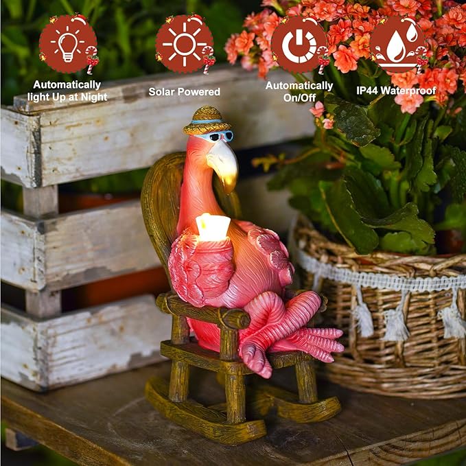 Flamingo Statue for Outdoor Garden Statue - Resin Flamingo Fairy Garden Decor - Suitable for Home Desk Garden Lawn Patio Porch Decor, Unique Gifts for Mom Grandma (8.1 inch)