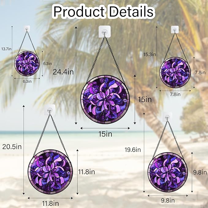 Stained Glass Window Hanging - Purple Abstract Flower Suncatcher for Door Garden Patio Sun Catchers Decor Christmas Mother's Day Birthday Gifts for Women Men Mom Nana Aunt Friend 7.8 in