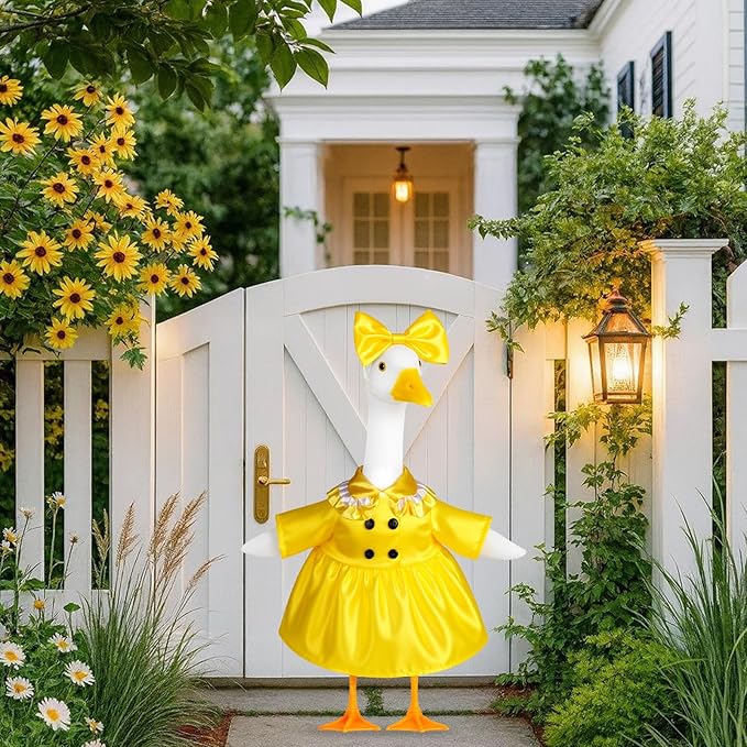 Porch Goose Outfit Flower Lawn Goose Dress Clothes for 23" Large Geese Statue Outdoor Patio Yard Lawn Art Decoration