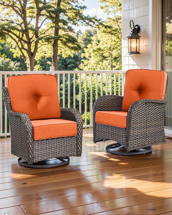 Luxury 22x24/22x25 6-Inch Outdoor Cushions - Water Repellent 1 Set Zippered Patio Chair Back&Seat Cushion for Wicker Dining Rocking Swivel Chairs Loveseat Couch Sectional Sofa - Orange
