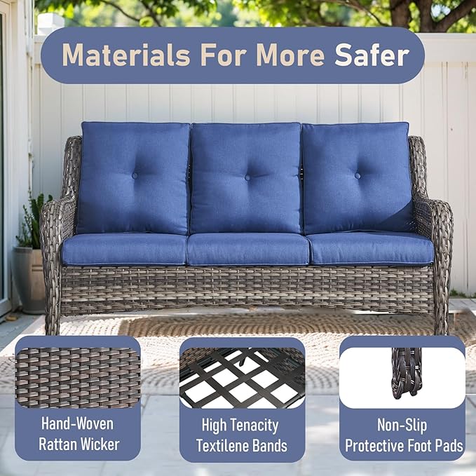Wicker Outdoor Conversation Se with 50,000 BTU Gas Propane Fire Pit Tablet-6 Pieces Outdoor Wicker High Back Couch Patio Furniture for Deck Poolside Backyard